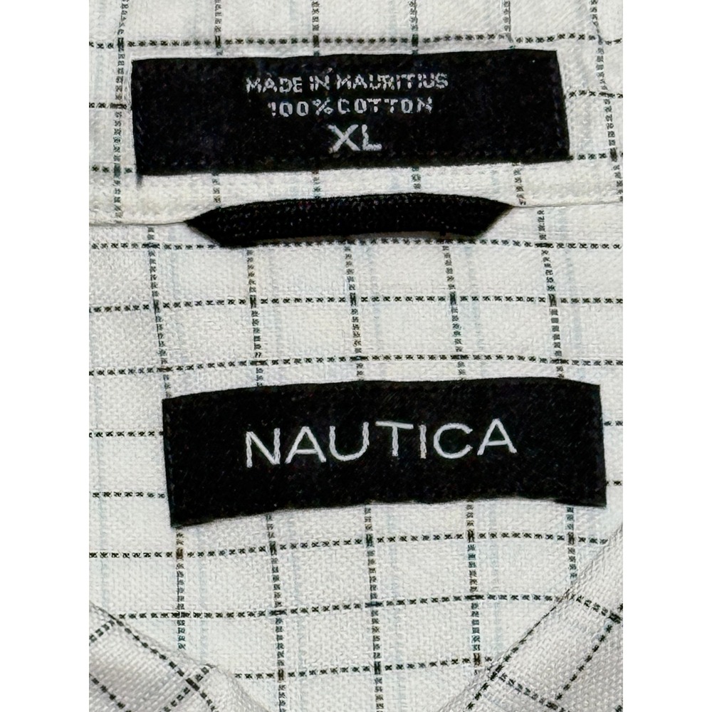 Nautica Mens XL White Windowpane Check Short Sleeve Button‎ Down Shirt